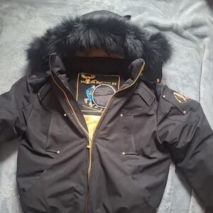 Black Fur-Trimmed Hooded Jacket